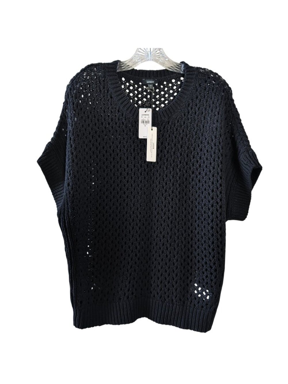 Express Womens M Black Open Knit Sweater 100% Cotton Dolman NWT